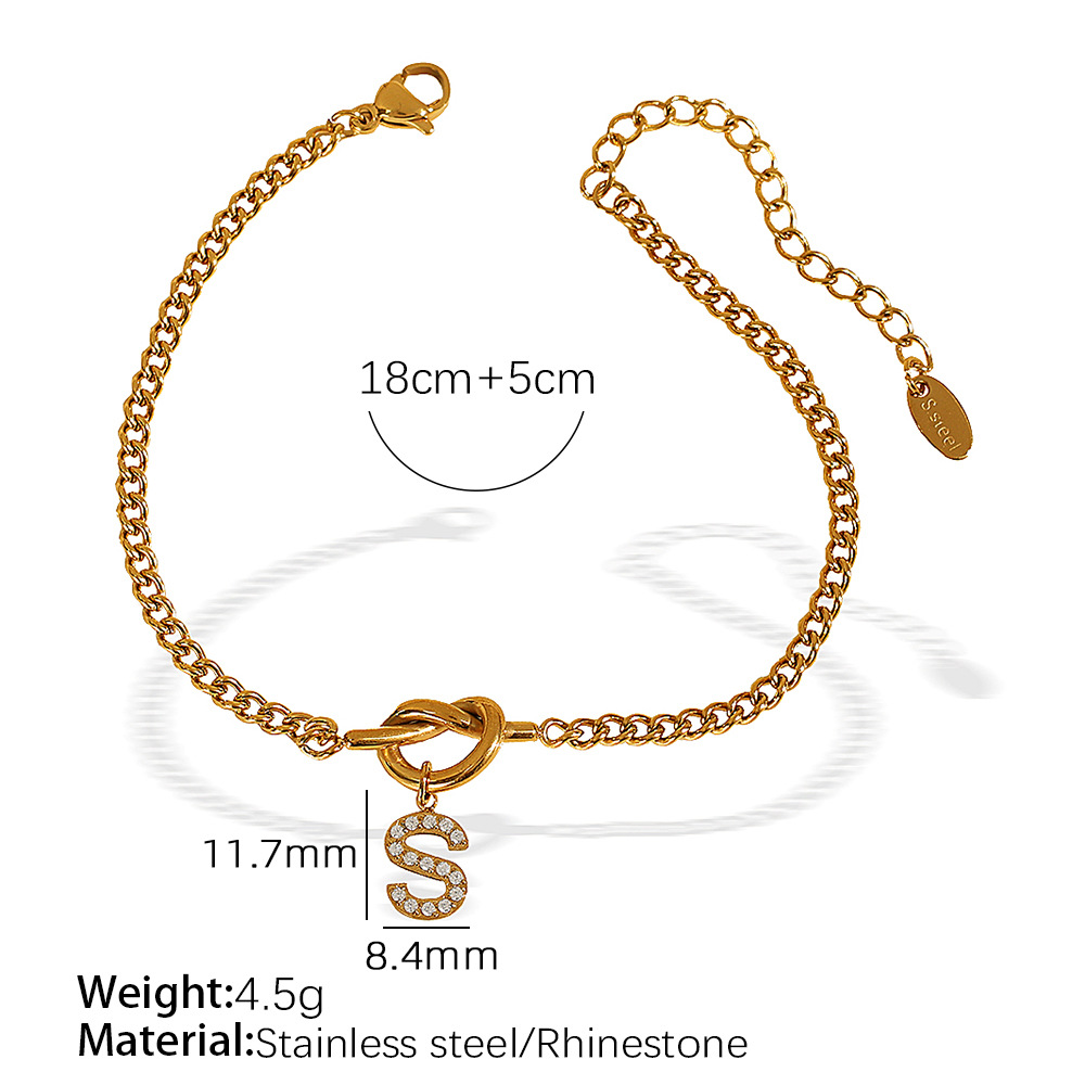 Gold color / 1 Piece Simple Series Simple Letter S Stainless Steel 18K Gold Color Plated Rhinestone Women's Charm Bracelets Picture19